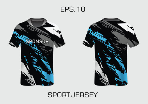 Sport Jersey Design with Abstract Blue and Black Brush Strokes for Athletic Wear Branding - Powered by Adobe