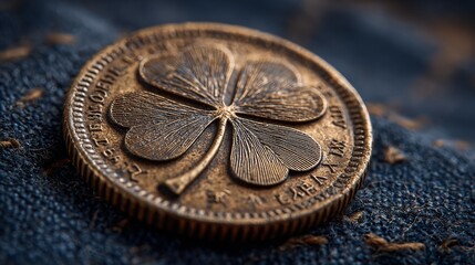 A golden coin with a clover
