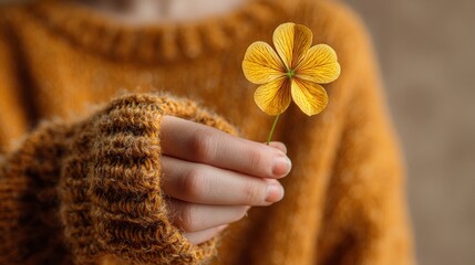 A golden clover in a hand