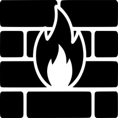 Cozy Brick Fireplace: A minimalist depiction of a comforting fireplace, featuring a brick wall and a dancing flame.