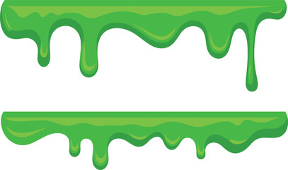 Green dripping slime vector illustrations, sticky liquid goo borders, and toxic toxic waste splashes for Halloween