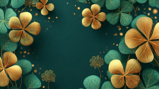 st Patrick golden and green clover background