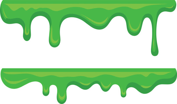 Green dripping slime vector illustrations, sticky liquid goo borders, and toxic toxic waste splashes for Halloween