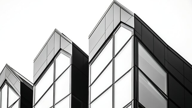 An abstract architectural background featuring a modern skyscraper facade of glass and metal with reflective windows and geometric steel lines against an urban city sky - Powered by Adobe