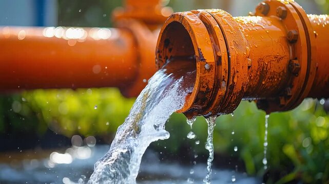 水が勢いよく流れ出す配管がインフラ設備の稼働状態を示す瞬間