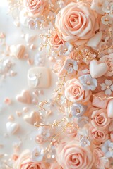 Soft Focus Floral Background with Hearts and Pastel Roses