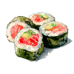 Maki Rolls in watercolor style, vector illustration, isolated on white background. © Andrews