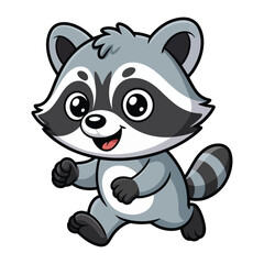 A cheerful cartoon raccoon is depicted in a running pose exhibiting a playful and endearing presence.