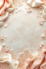 Intimate Wedding Background with Silk Fabric, Lace, and Heart Decor