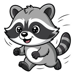 A cheerful cartoon raccoon is depicted in a running pose exhibiting a playful and endearing presence.