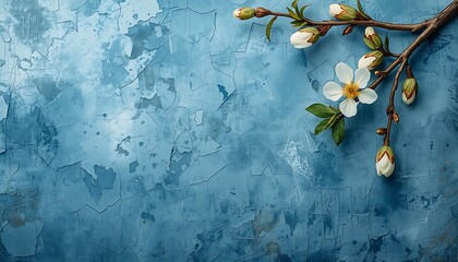 Delicate blossoms on textured blue background