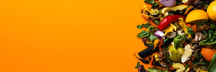 Colorful Pile of Household Food Waste on Orange