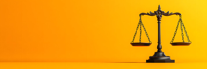 Scale perfectly balancing income and debt - balance required for financial stability and freedom wide banner - orange background