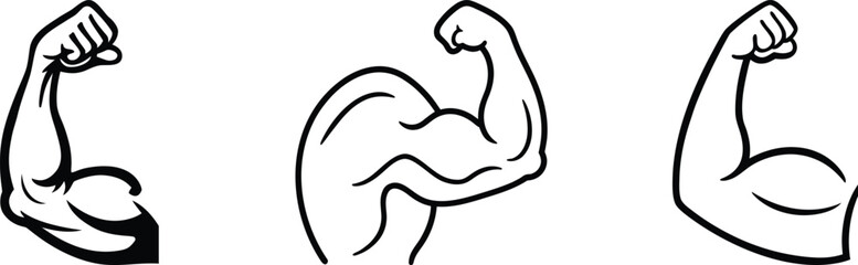 Obraz premium flexed muscular arm showing vector line art set and illustration