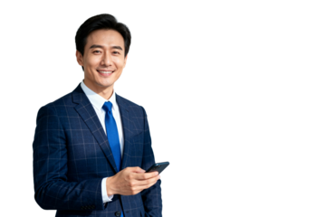 [Transparent Background PNG]Professional Businessman Holding Smartphone Very good content.