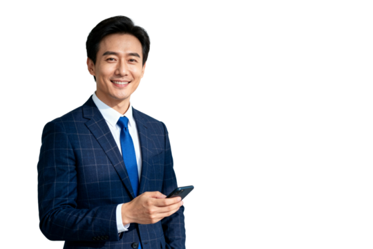 [Transparent Background PNG]Professional Businessman Holding Smartphone Very good content. - Powered by Adobe