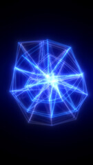 Glowing geometric star-like burst of electric blue energy forming a dynamic luminous structure