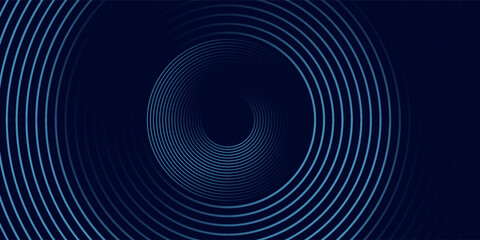 Abstract blue glowing geometric lines on dark blue background. Modern shiny blue circle lines pattern.