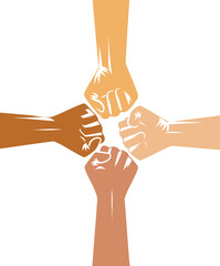 Diverse hands in a fist bump formation symbolizing unity and teamwork isolated isolated on white background for graphic design