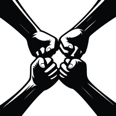 Group fist bump together symbolizing unity, strength, equality and social justice movements vector illustration