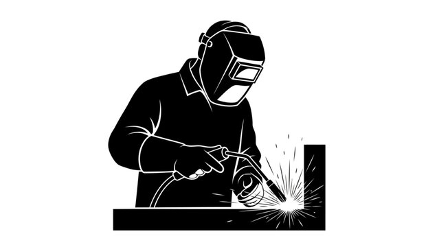 Welder Working with Welding Equipment Creating Sparks on Metal Structure Indoors