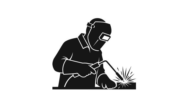 Silhouette of a welder at work, demonstrating the industrial process of metal fusion with sparks flying