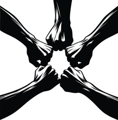 Group fist bump together symbolizing unity, strength, equality and social justice movements vector illustration