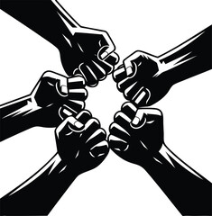 Group fist bump together symbolizing unity, strength, equality and social justice movements vector illustration