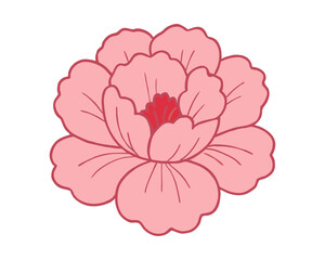 Stylized Pink Flower with Layered Petals &ndash; Minimal Botanical Illustration on White Background