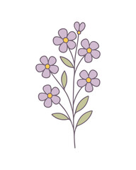 Minimalist Purple Flower Illustration with Green Leaves &ndash; Botanical Clipart on White Background