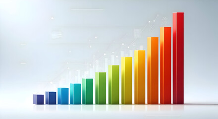 Colorful bar graph showing upward growth trend with gradient colors from blue to red upward trend