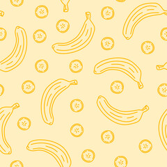 doodle banana pattern background. doodle banana seamless pattern. yellowe banana seamless pattern background