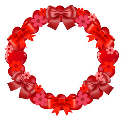 Frame without background with hearts, flowers and bows.