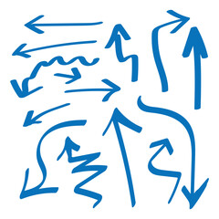 A collection of hand-drawn, sketchy arrows pointing in various directions and styles, including curved, straight, wavy, and circular designs.