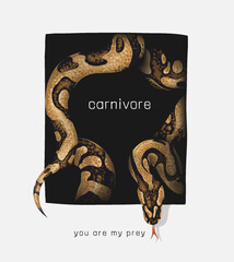 carnivore slogan with python in square frame vector illustration