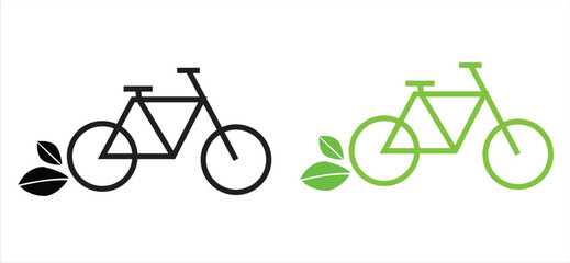 Eco-friendly bicycle icons with leaf elements for a sustainable lifestyle concept.