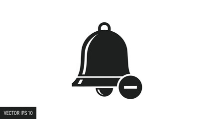 Fototapeta premium Simple black bell icon with minus sign indicating notification or alert turned off displayed on white background from front view