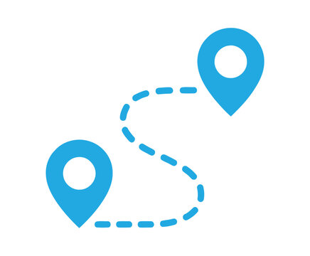 Navigation route between two location markers. Vector illustration Route location icon Map, one place to another location icon, Location map path distance icon, pinpoint, map search, route, navigator 