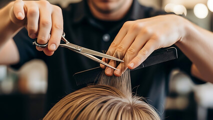 Barber Cutting Hair Close-Up Hands