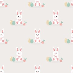 Obraz premium Cute Easter seamless pattern with bunnies and eggs in pastel colors