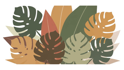 A vibrant collection of tropical leaves arranged in a harmonious pattern on a clean white background