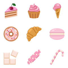 Vector Set of Color Dessert Icons.