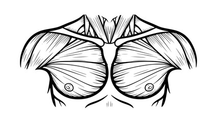 Flat vector illustration of male chest muscles isolated, gym anatomy style, fitness training illustration, clean lines, modern workout vector, educational sports graphic