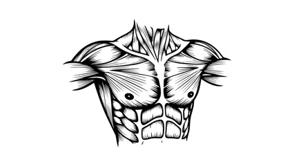 Flat vector illustration of male chest muscles isolated, gym anatomy style, fitness training illustration, clean lines, modern workout vector, educational sports graphic