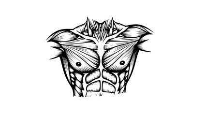 Flat vector illustration of male chest muscles isolated, gym anatomy style, fitness training illustration, clean lines, modern workout vector, educational sports graphic