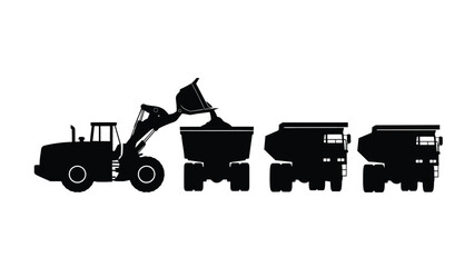 Construction equipment silhouette a loader dump trucks and other machinery © Nasima