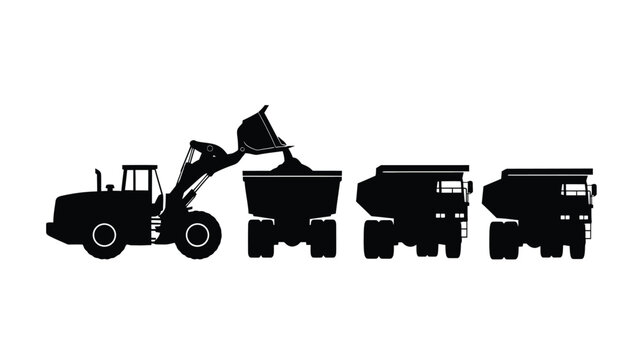 Construction equipment silhouette a loader dump trucks and other machinery