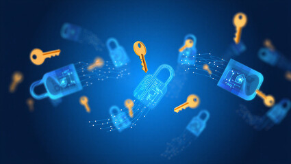 Abstract technology background featuring a blue nature pattern of light and water waves across an underwater sea texture with numbers and vector design European Data Privacy Day