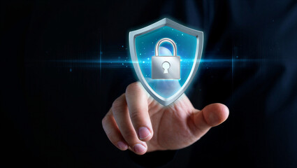 A finger presses a digital button on a futuristic touchscreen interface symbolizing a business concept of global communication and technology connection through a simple push on a computer network 