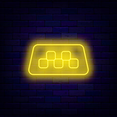 Taxi service neon icon. Public auto transportation. Glowing banner on brick wall. Editable stroke. Vector stock illustration